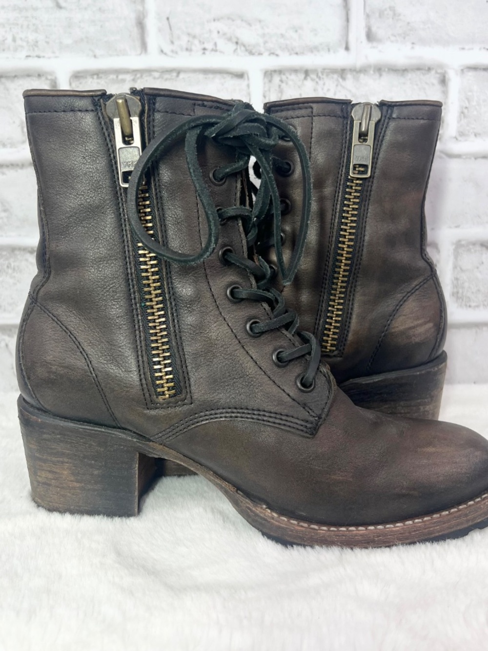 🦅FREEBIRD BY STEVEN • Cavalier Brown Leather Lace Up Combat Ankle Boots Size 8 - Picture 7 of 15